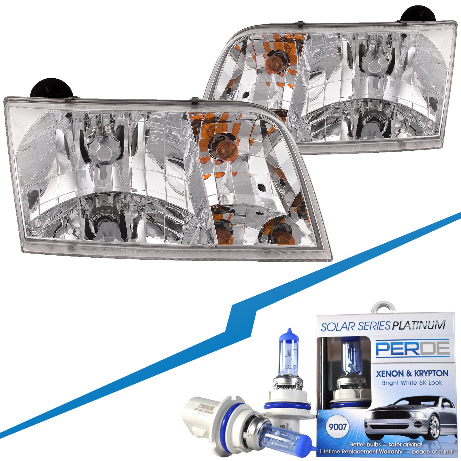 1998-2008 Ford Crown Victoria Halogen Headlights Set w/Xenon-Bulbs