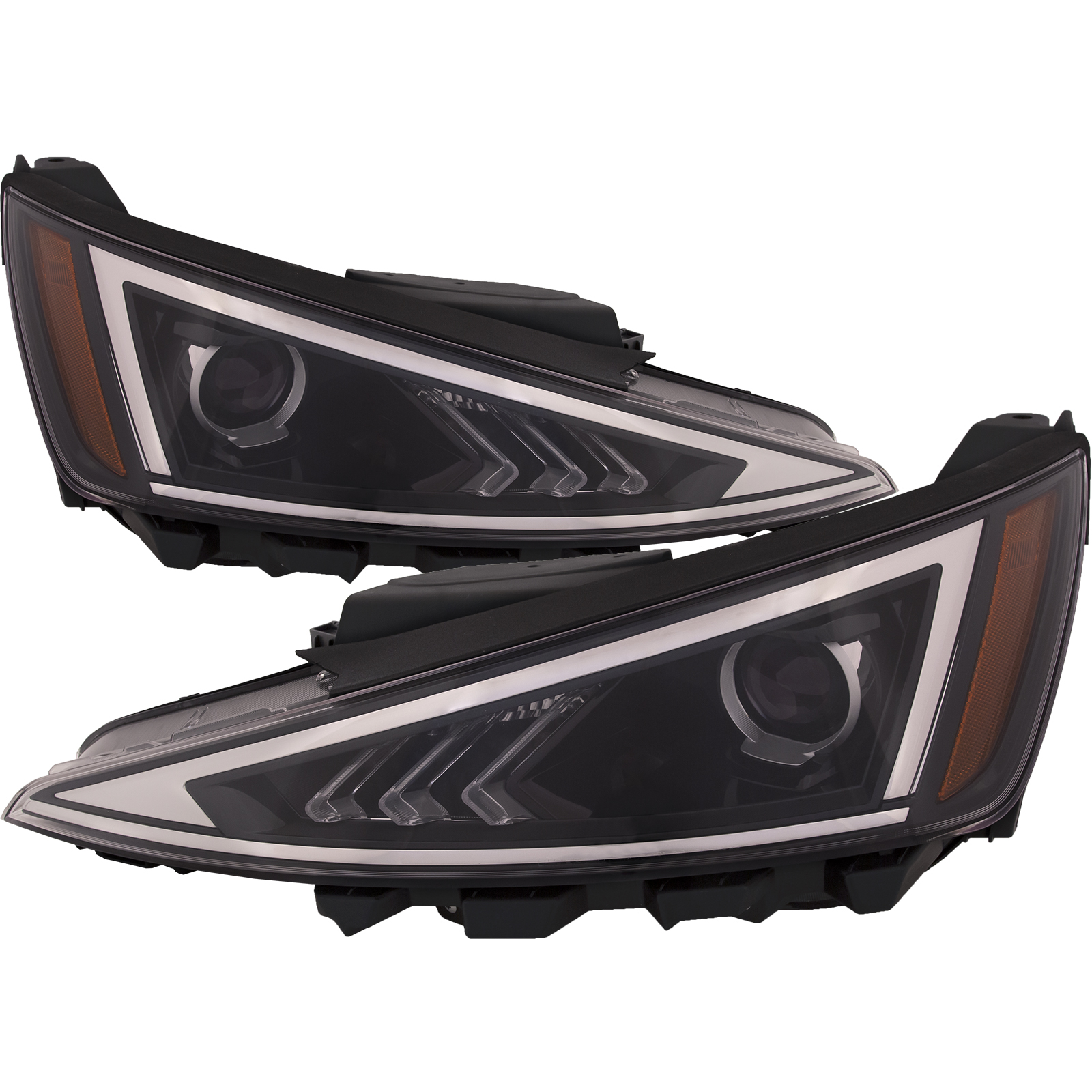 Headlights Set Fits Hyundai Elantra 19-20 Pair Halogen Lamps Black Housing